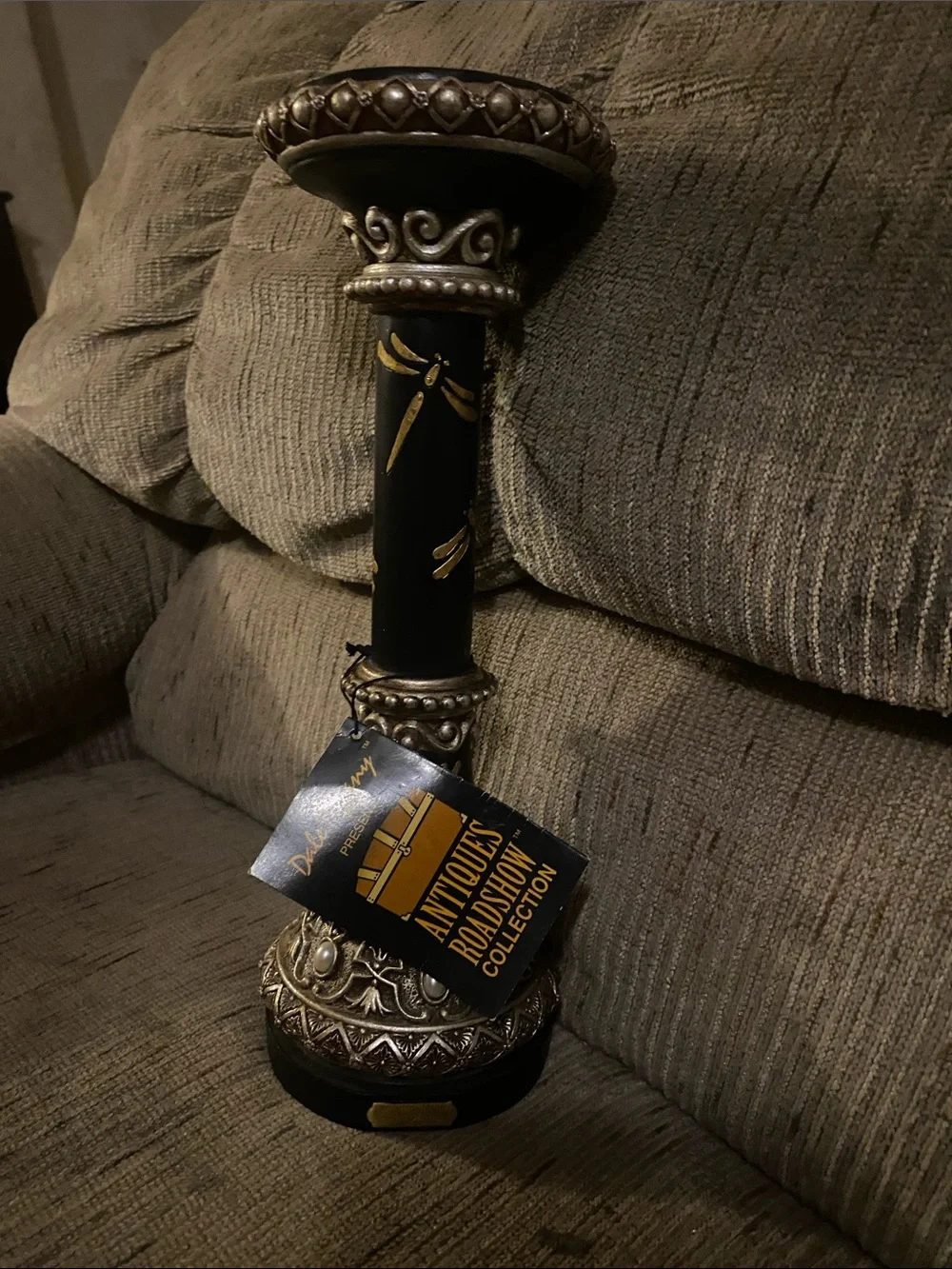 Black and Gold Candle Holder Dale Tiffany measure 1 foot -small one free broken